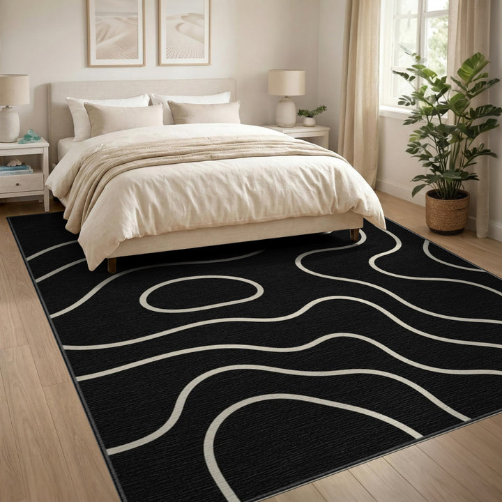 Wave Black and White Black White Abstract Wave Area Rug