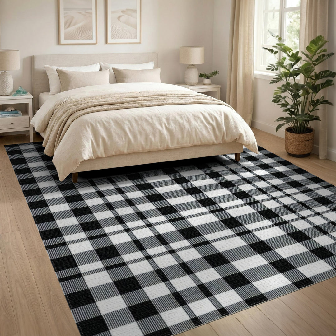 Black White Checkered Geometric Area Rug