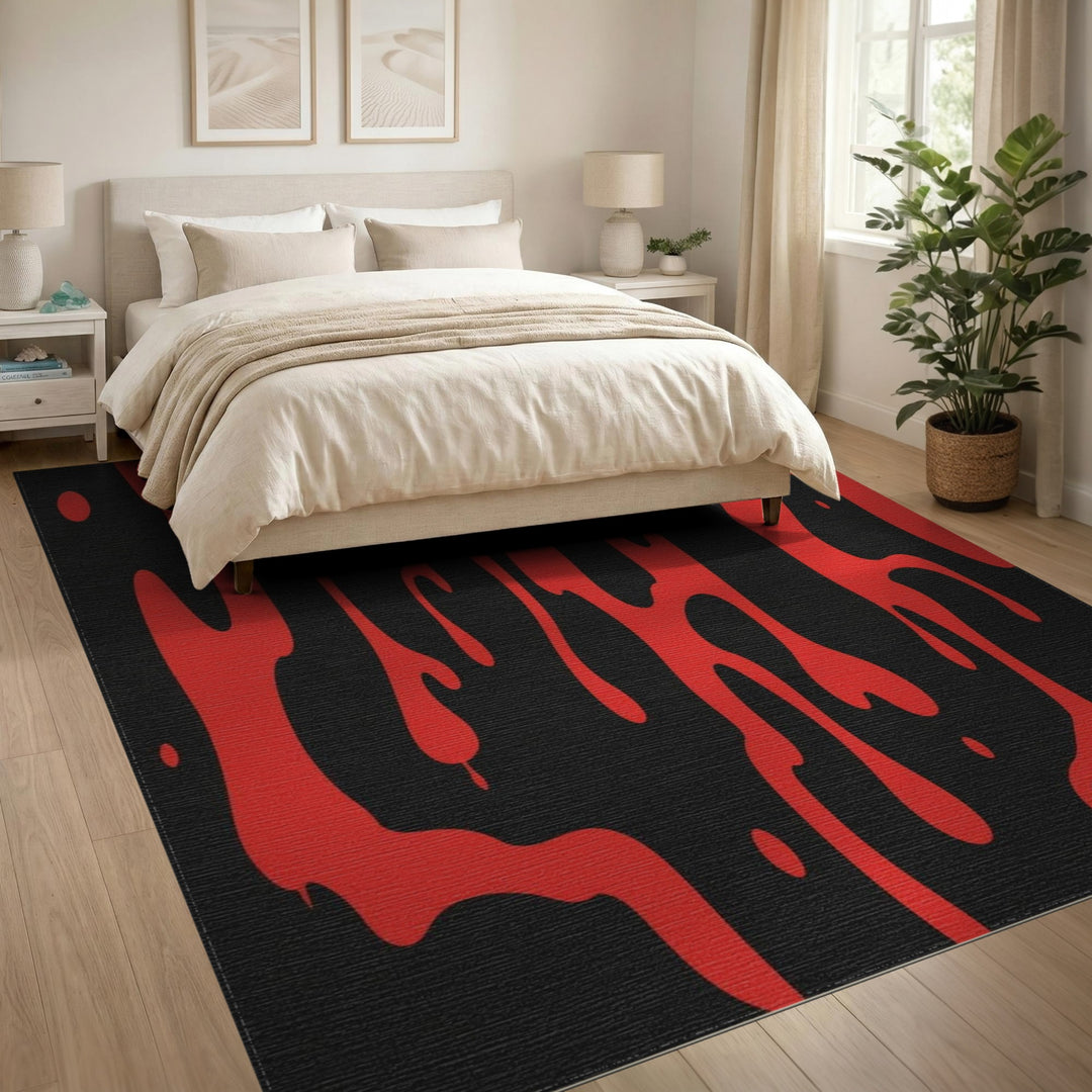 Red Abstract Drip Area Rug
