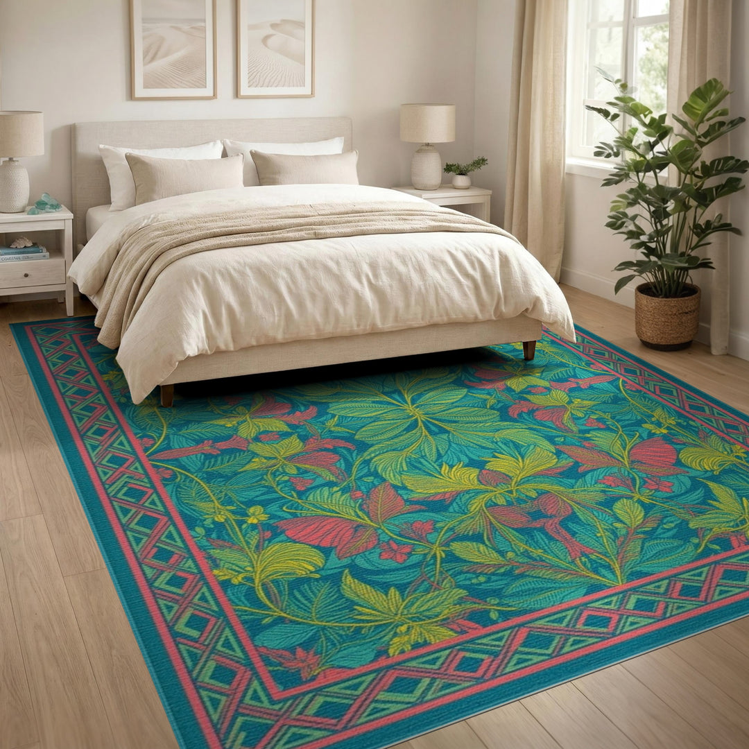 Teal Floral Vintage Area Rug
