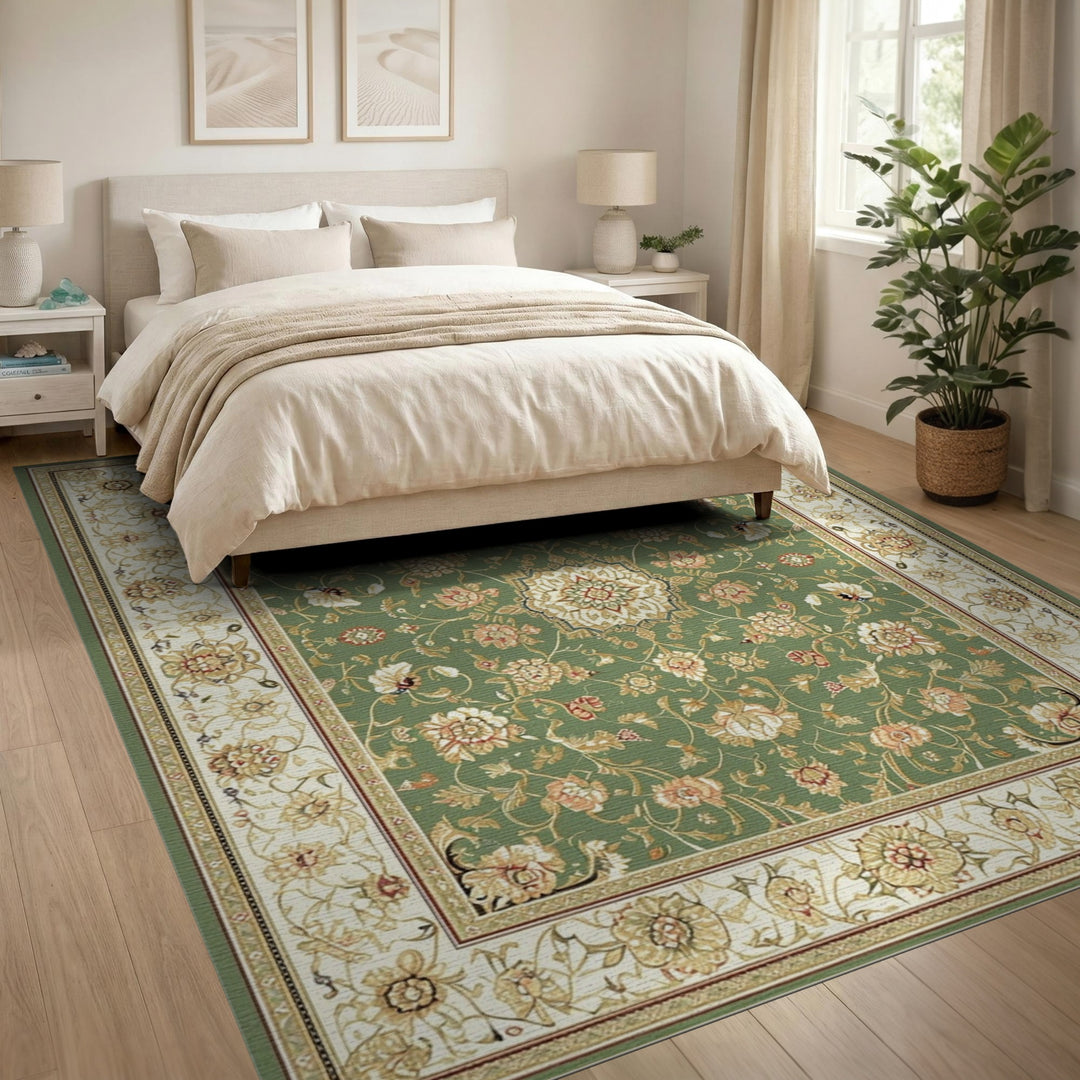 Green Floral Vintage Area Rug