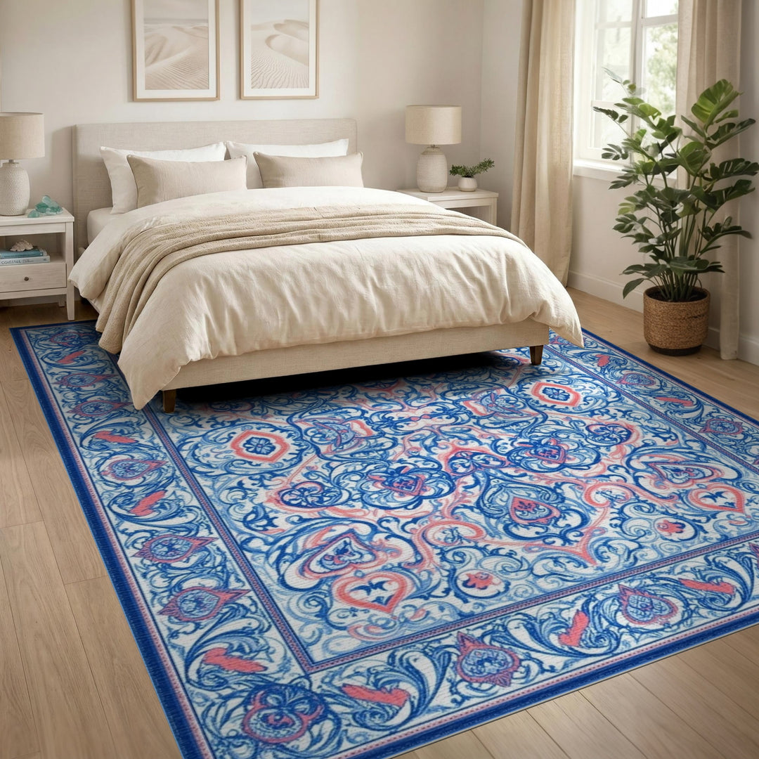 Blue Coral Traditional Persian Area Rug
