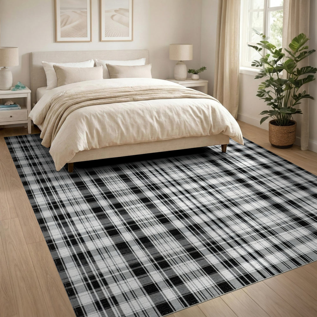 Black and White Plaid Area Rug