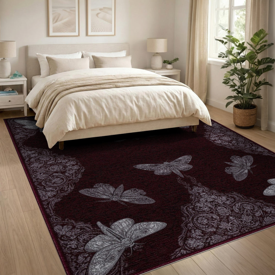 Deep Red Vintage Moth Area Rug