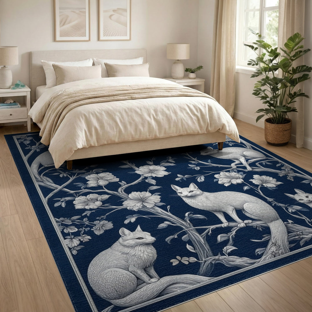 Navy Fox Floral Area Rug