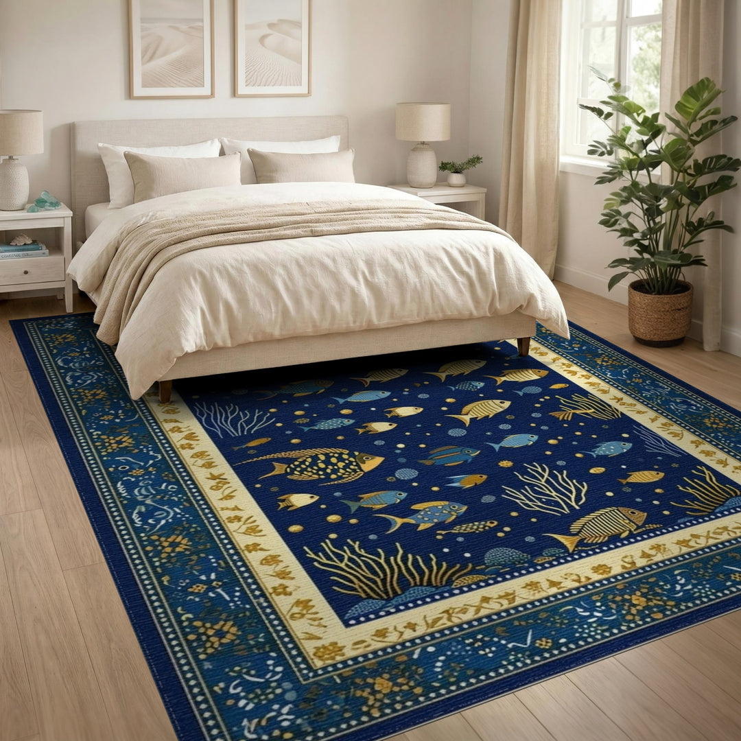 Blue Ocean Fish Coral Area Rug