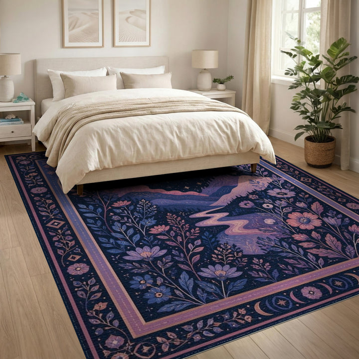 Starry Night Mountain Purple Area Rug