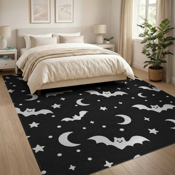 Black White Bat Kids Area Rug