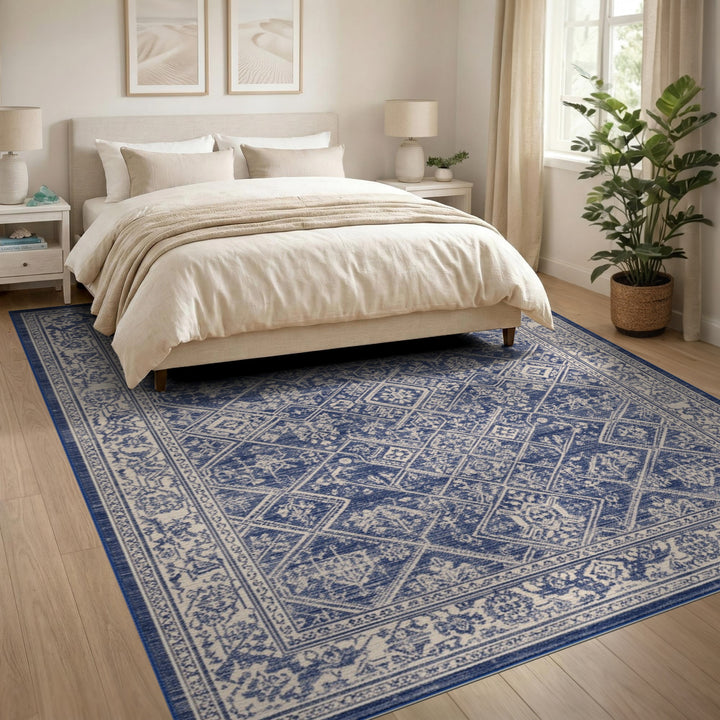 Navy Blue Distressed Diamond Area Rug
