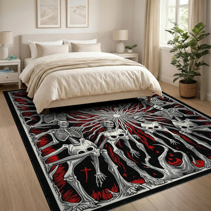 Skeleton Circle Black White Area Rug