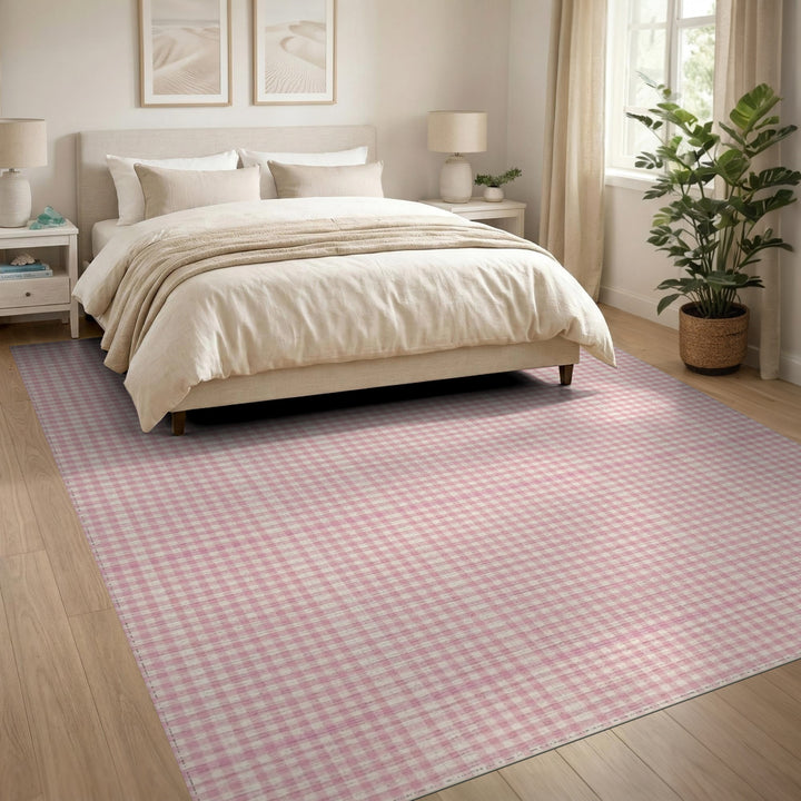 Pink Gingham Checkered Area Rug