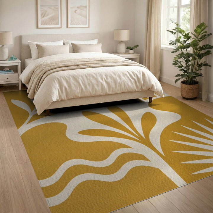 Yellow Boho Leaf Rainbow Area Rug