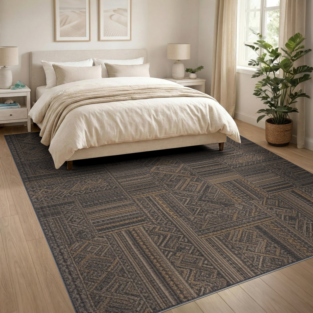 Brown Tan Heritage Tribal Patchwork Area Rug