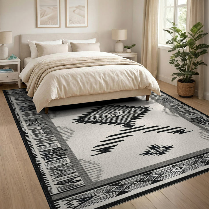 Black White Heritage Tribal Area Rug
