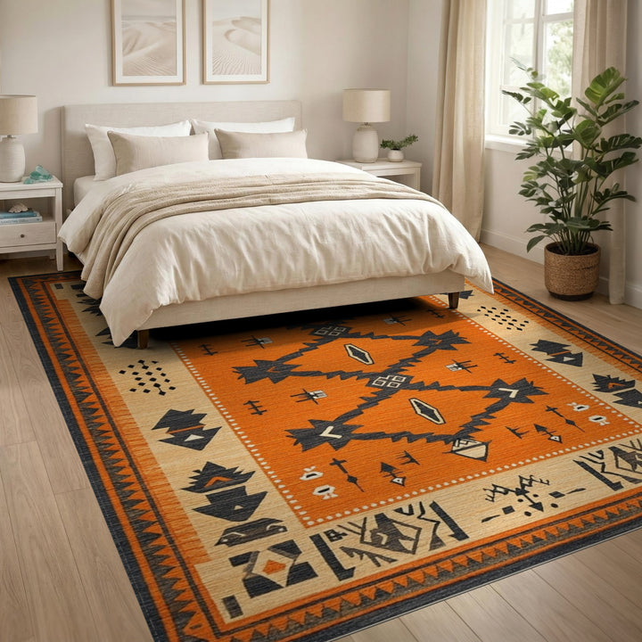 Orange Southwestern Geometric Area Rug