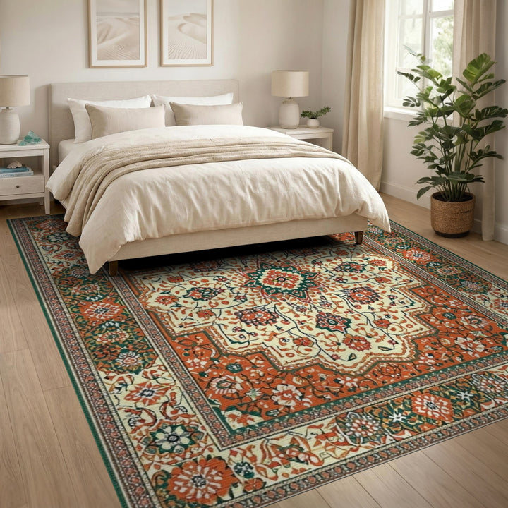 Medallion Traditional Persian Orange Persian Medallion Area Rug