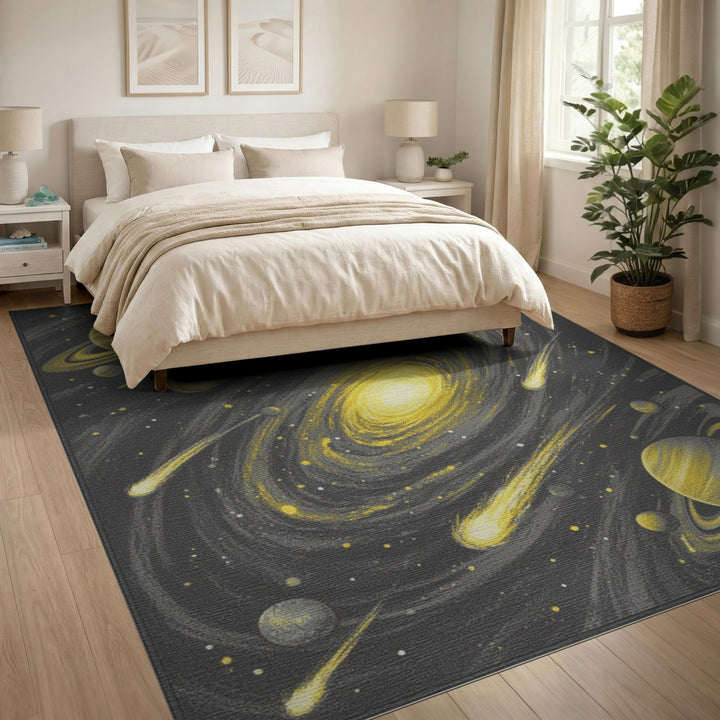 Yellow Galaxy Spiral Washable Area Rug