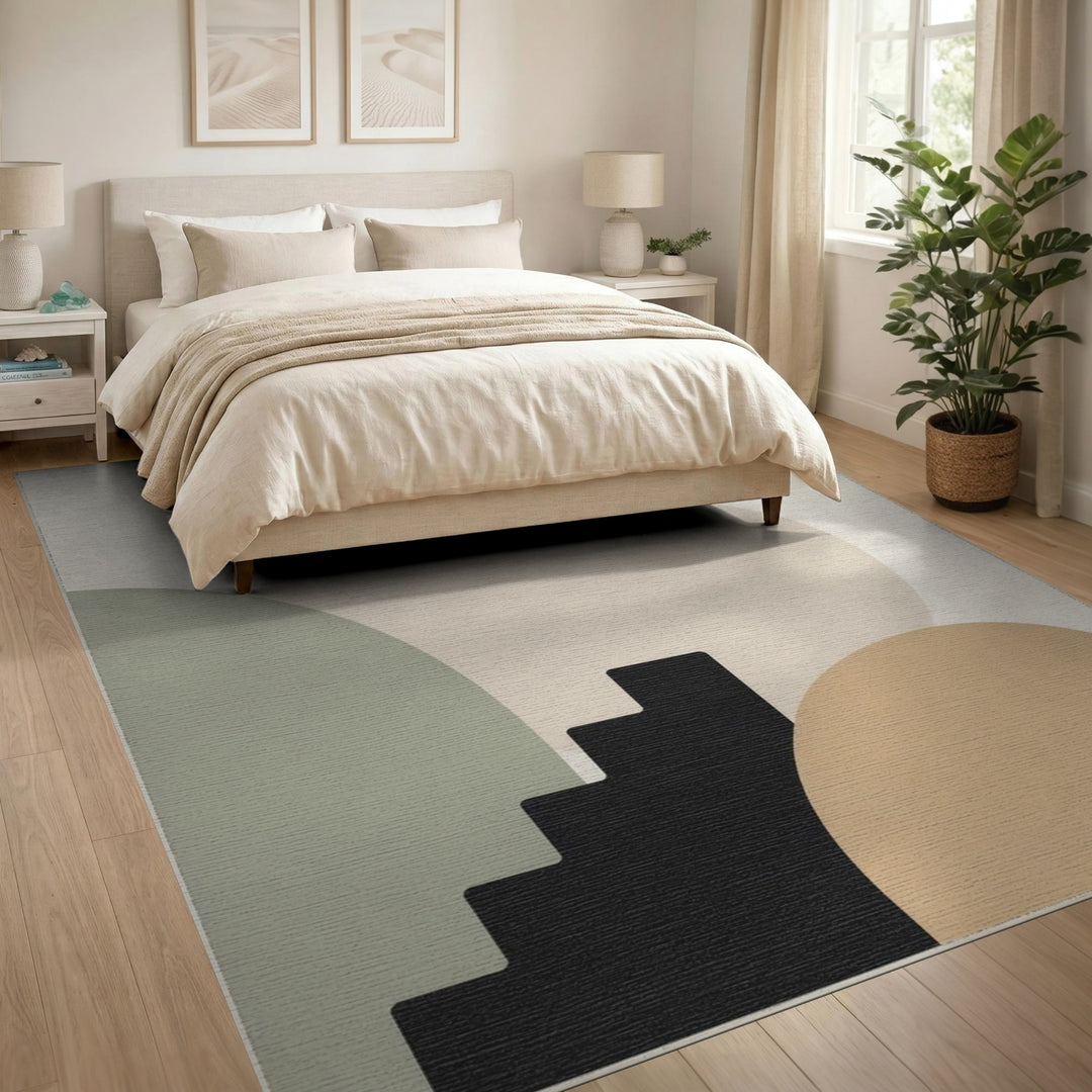 Beige and Neutral Abstract Beige Geometric Abstract Area Rug