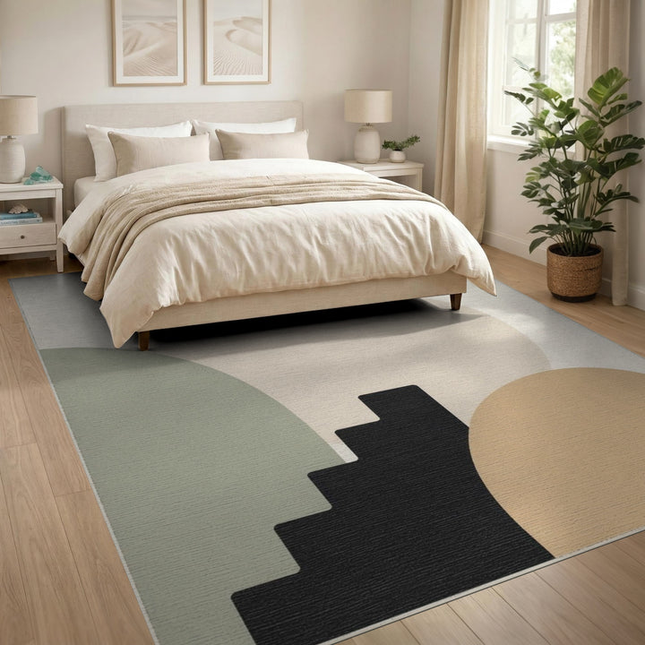 Beige and Neutral Abstract Beige Geometric Abstract Area Rug