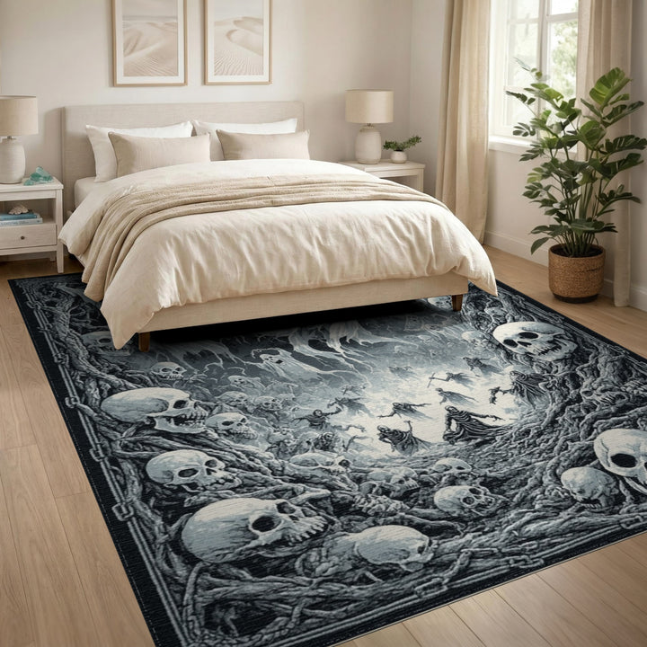 Moonlit Phantoms Skulls and Ghosts Area Rug