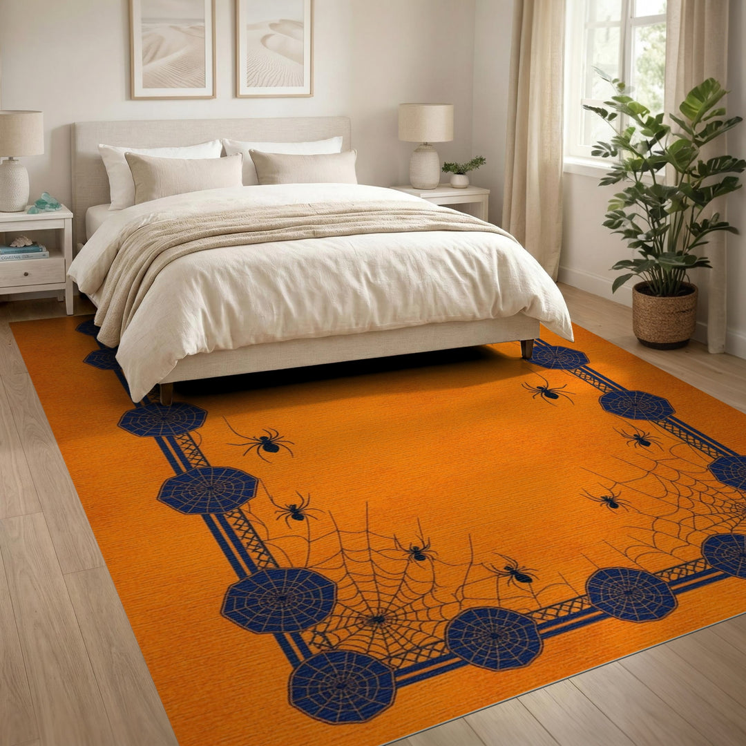Orange Spider Web Kids Area Rug