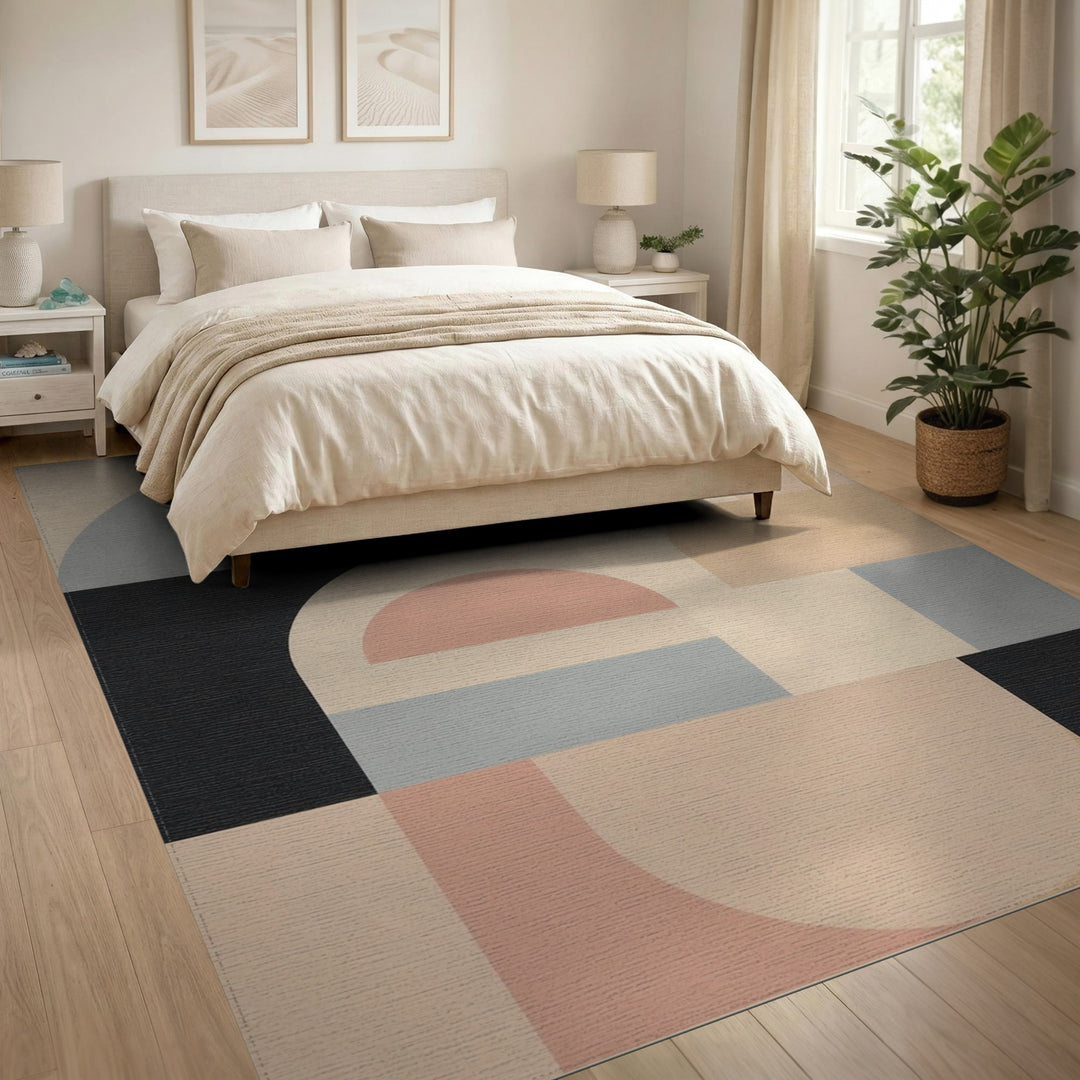 Beige Geometric Modern Area Rug