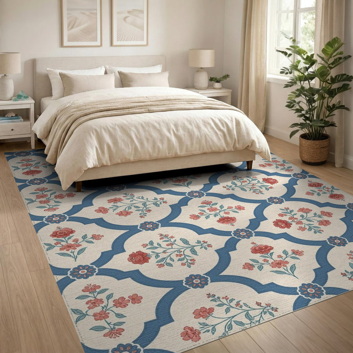 Blue Floral Vintage Area Rug