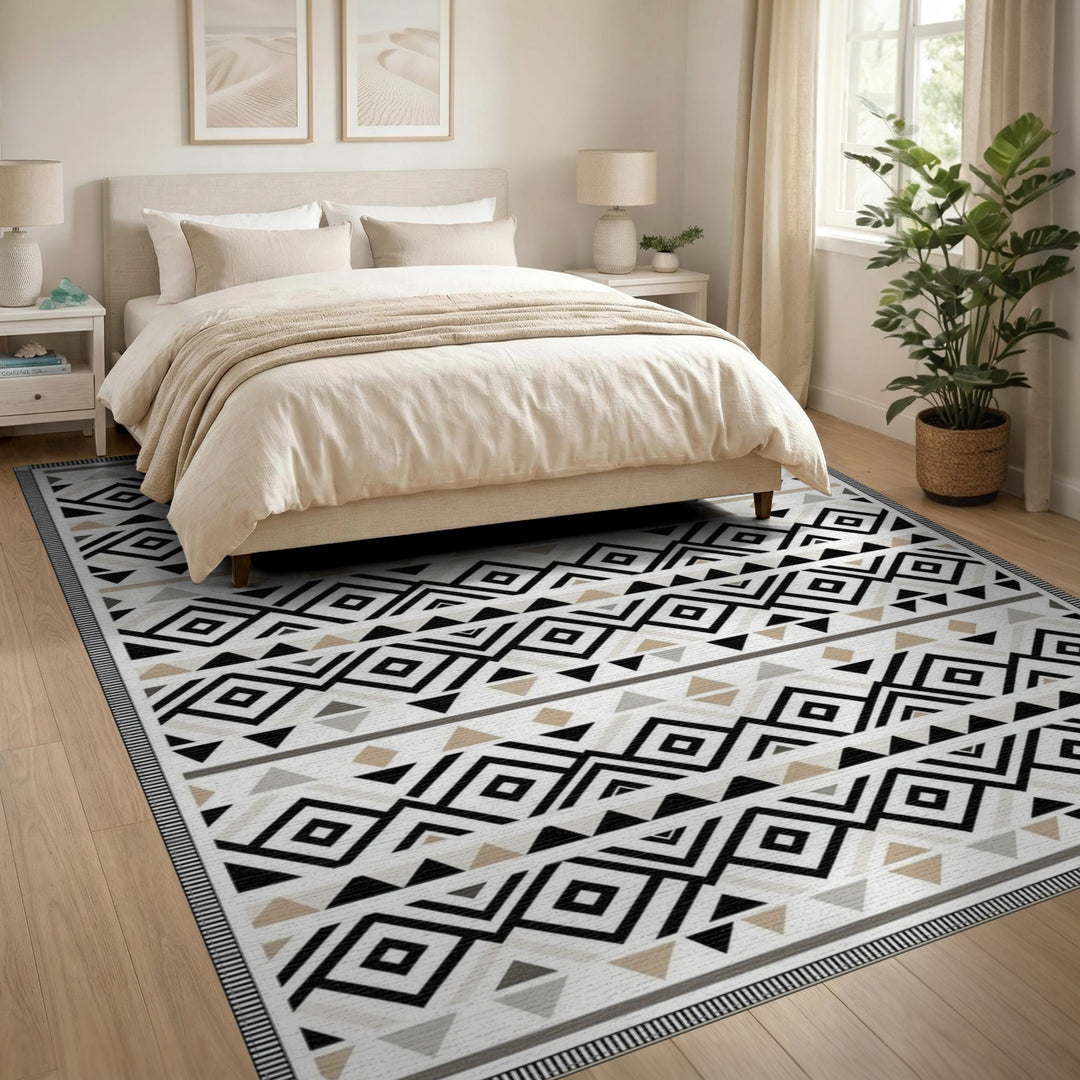 Black White Geometric Diamond Area Rug