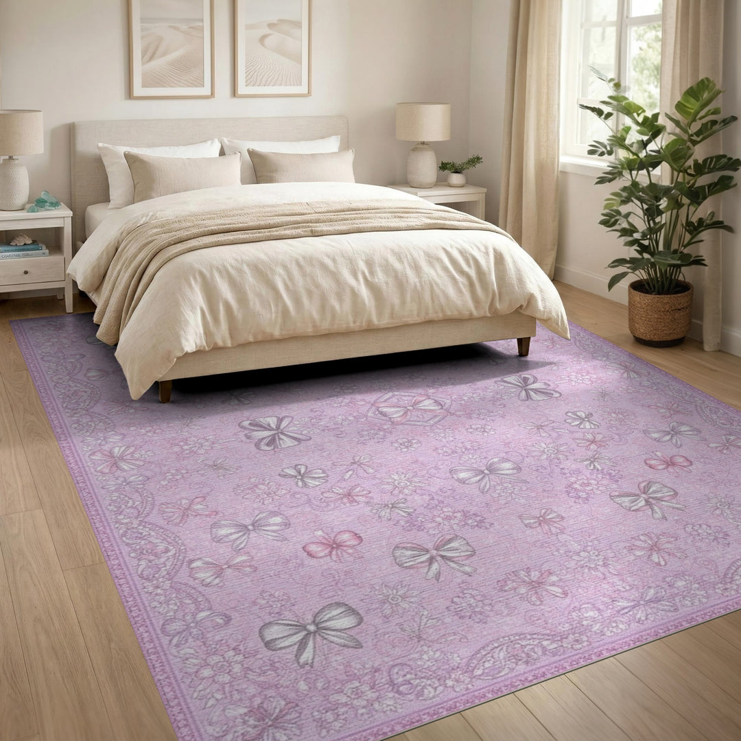 Bow Pink Bow Floral Vintage Area Rug