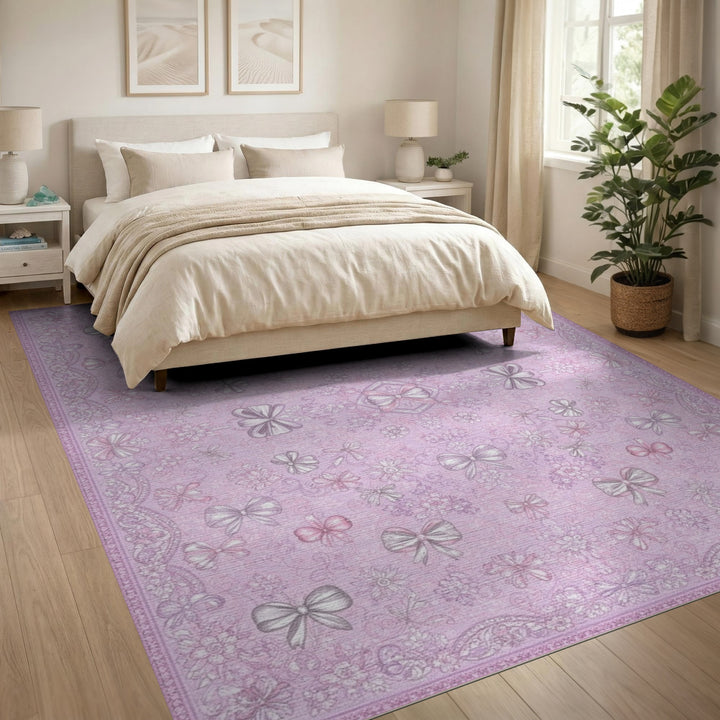 Bow Pink Bow Floral Vintage Area Rug