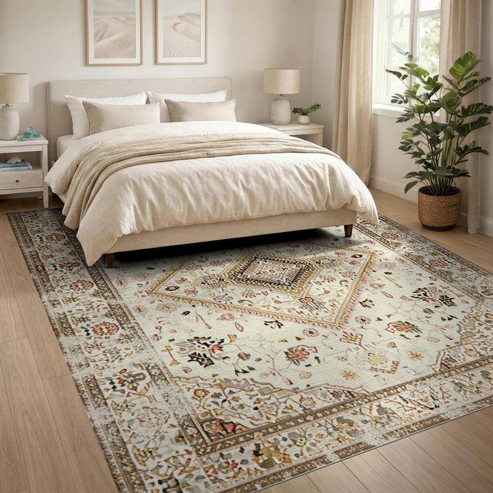 Beige Persian Medallion Area Rug