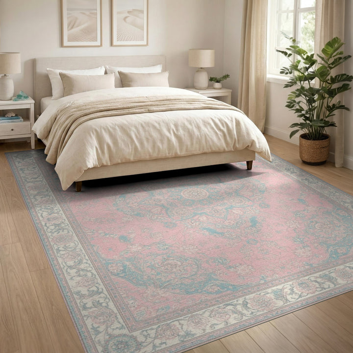Pink Floral Medallion Vintage Area Rug