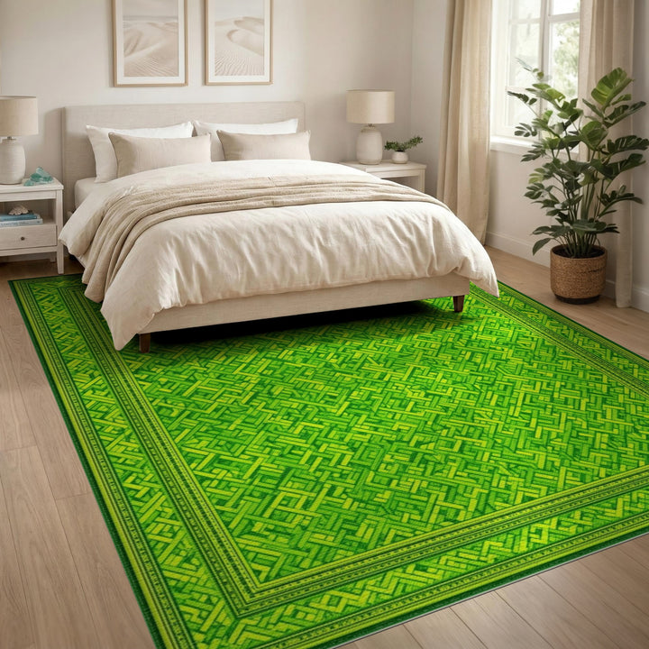 Geometric Modern Green Geometric Interlock Area Rug