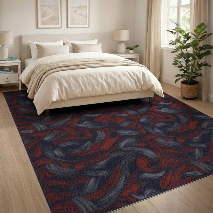 ODIKA Red Navy Abstract Swirl Area Rug