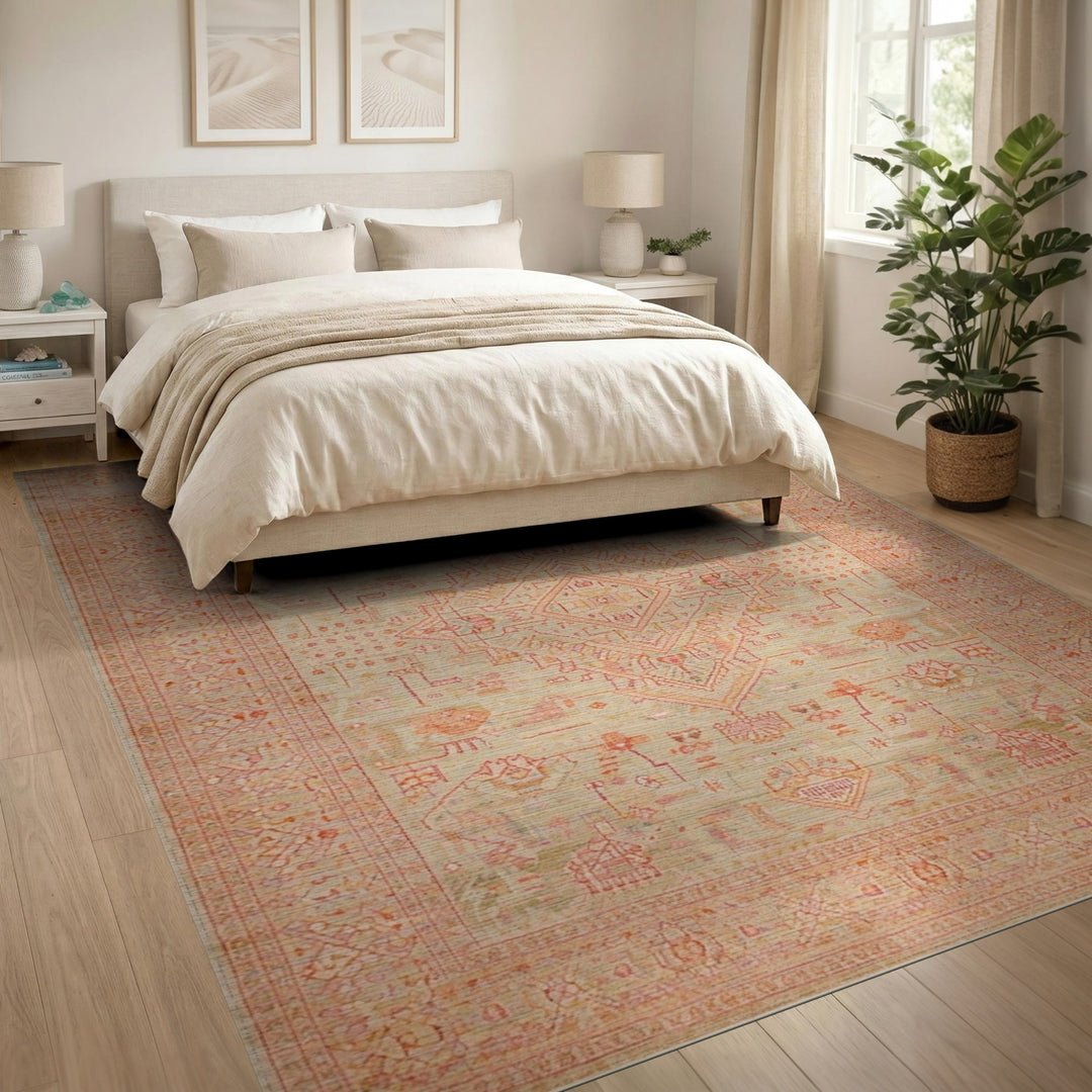 Mint Green Distressed Medallion Area Rug