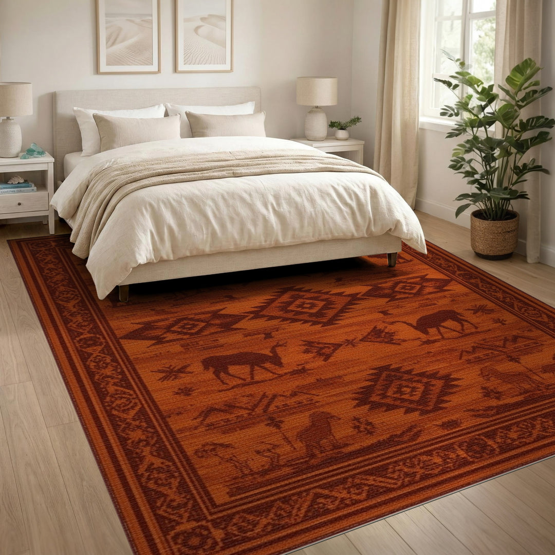 Orange Heritage Tribal Wildlife Area Rug