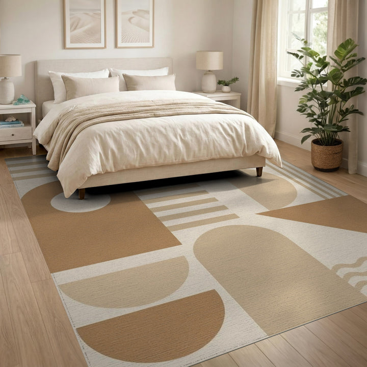 Geometric Modern Brown Tan Geometric Area Rug