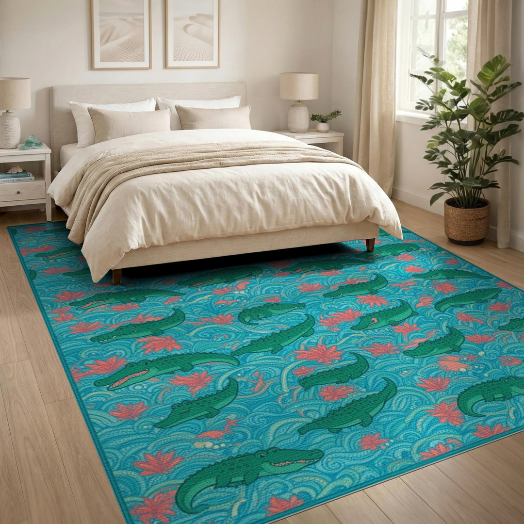 Blue Alligator Kids Washable Area Rug