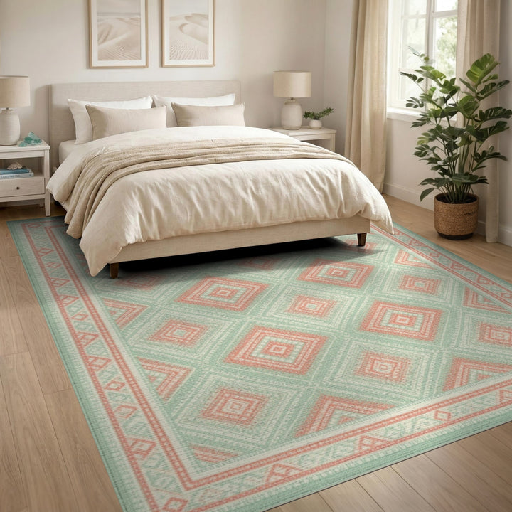 Coral Mint Geometric Area Rug