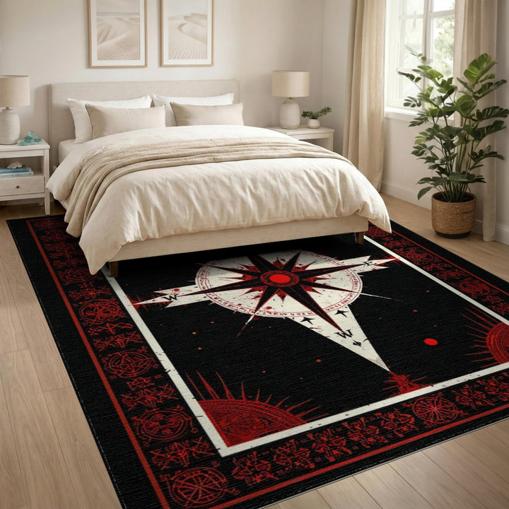 ODIKA Red Mystic Compass Area Rug