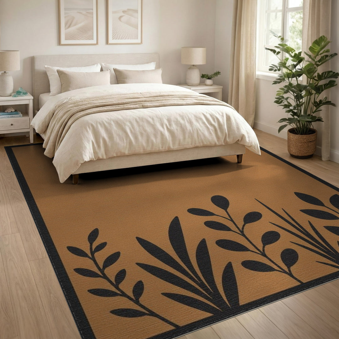 Brown Botanical Silhouette Area Rug