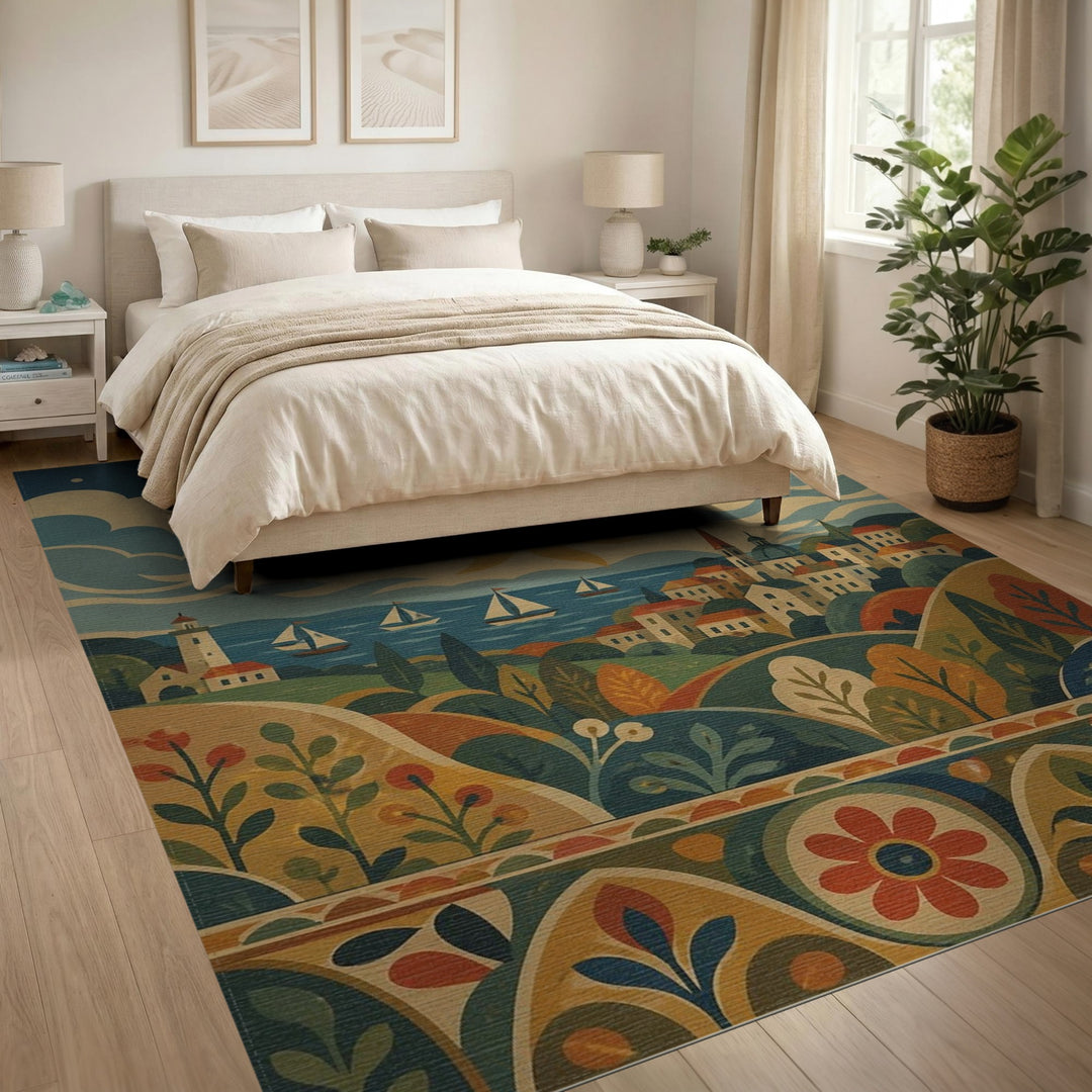Coastal Sun and Sailboat Area Rug
