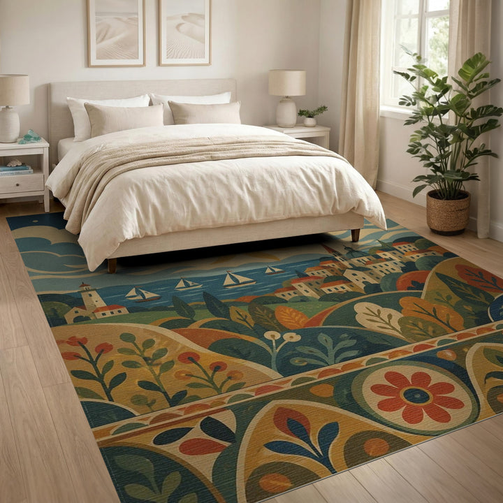 Coastal Sun and Sailboat Area Rug