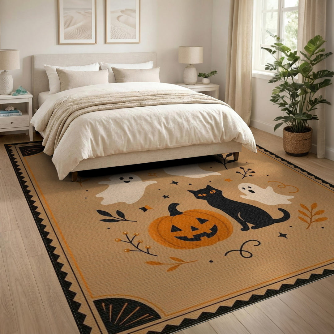 Cute Halloween Ghosts Black Cat Area Rug