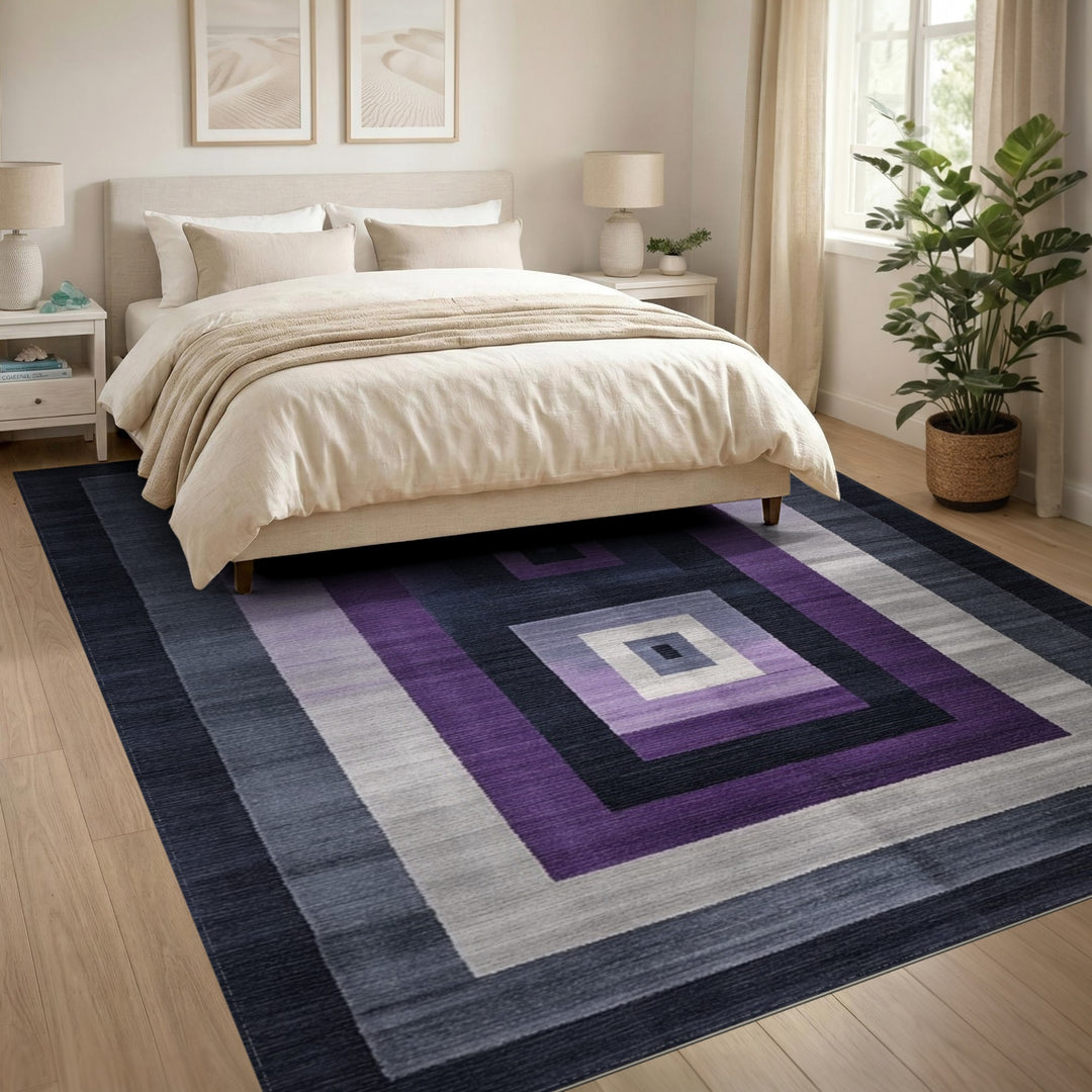 Purple Concentric Geometric Rug