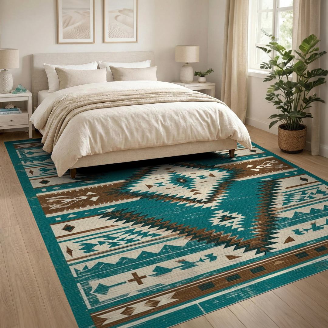 Southwestern Distressed Teal Southwestern Area Rug
