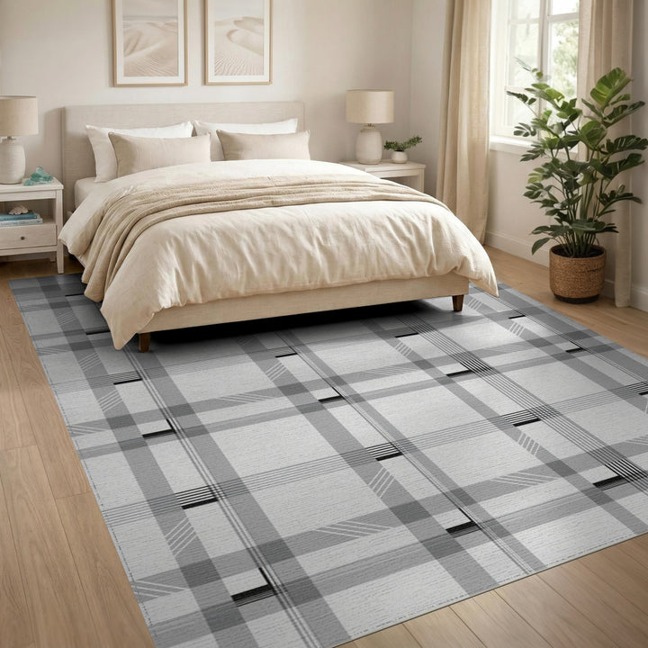 Geometric Modern Black and White Black White Geometric Plaid Area Rug