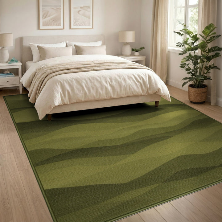 Green Layered Waves Abstract Area Rug