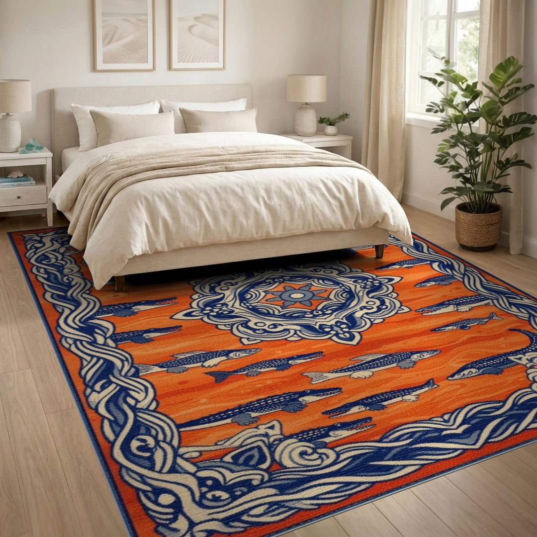 Orange Alligator Fish Area Rug