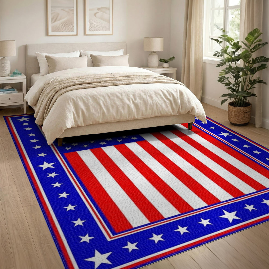 Geometric Modern Patriotic American Flag Area Rug